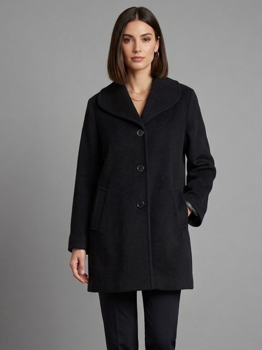 CINZIA ROCCA Italian Pure Virgin Wool 3-Button Coat in Black Size US 16 IT 52